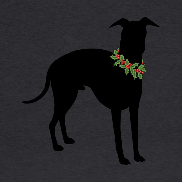 Italian Greyhound with festive holly collar Holiday design by StephJChild